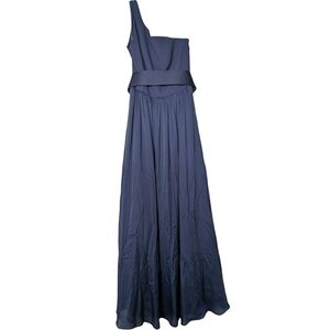 Vera Wang White One‎ Shoulder Gown Formal Dress Marine Navy Blue Size 2 Pockets